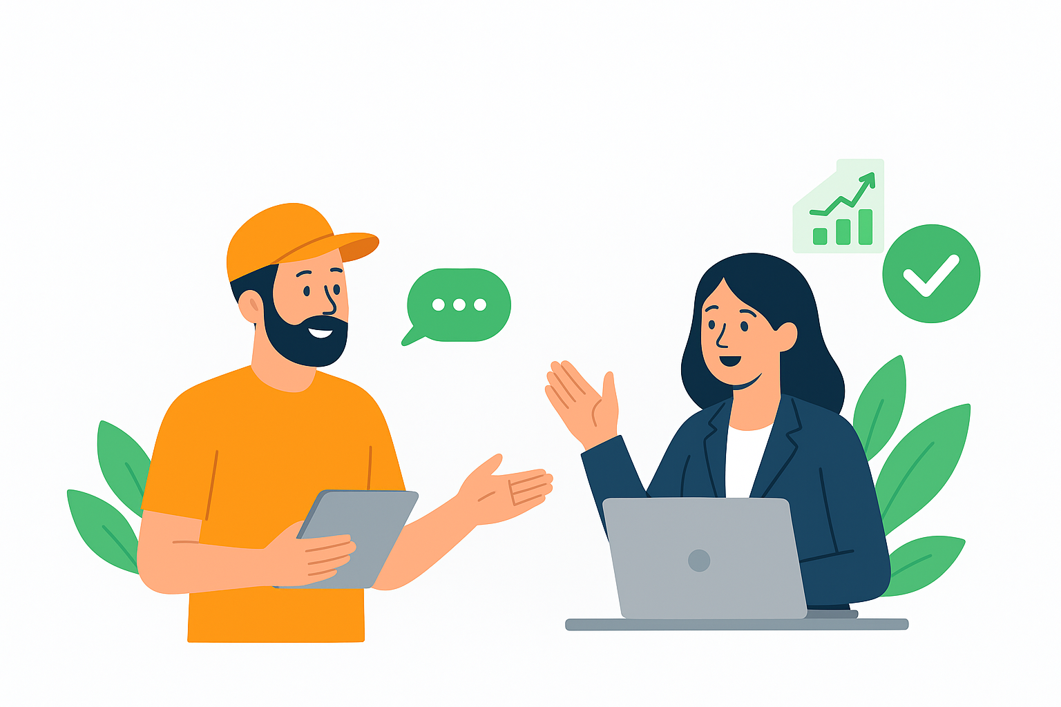 Agricultores colaborando con tecnología